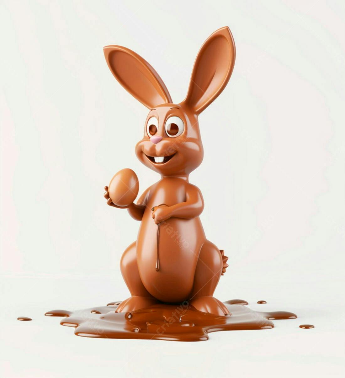 Coelho de chocolate segurando ovo Páscoa
