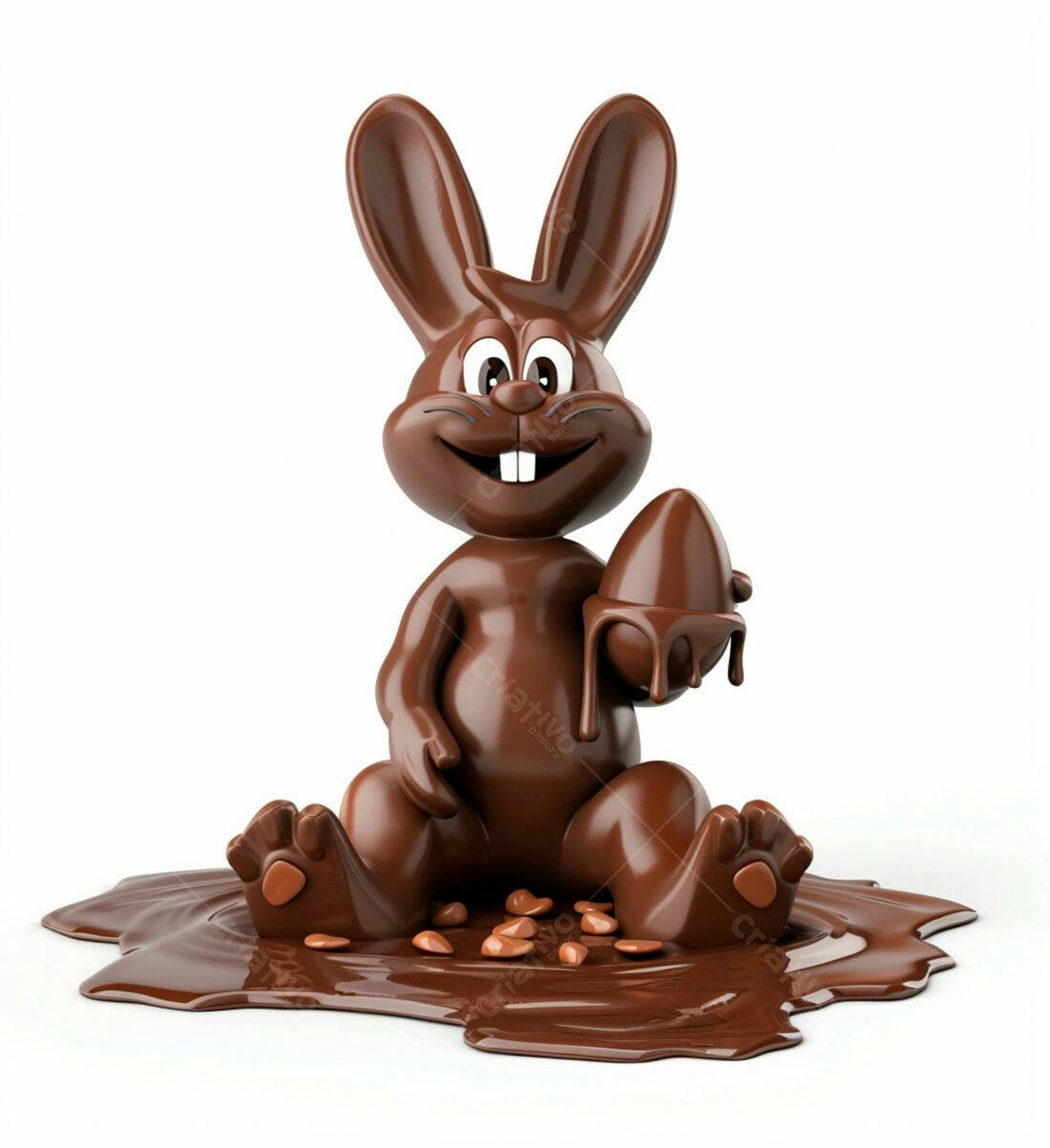Coelho de chocolate com ovo na Páscoa