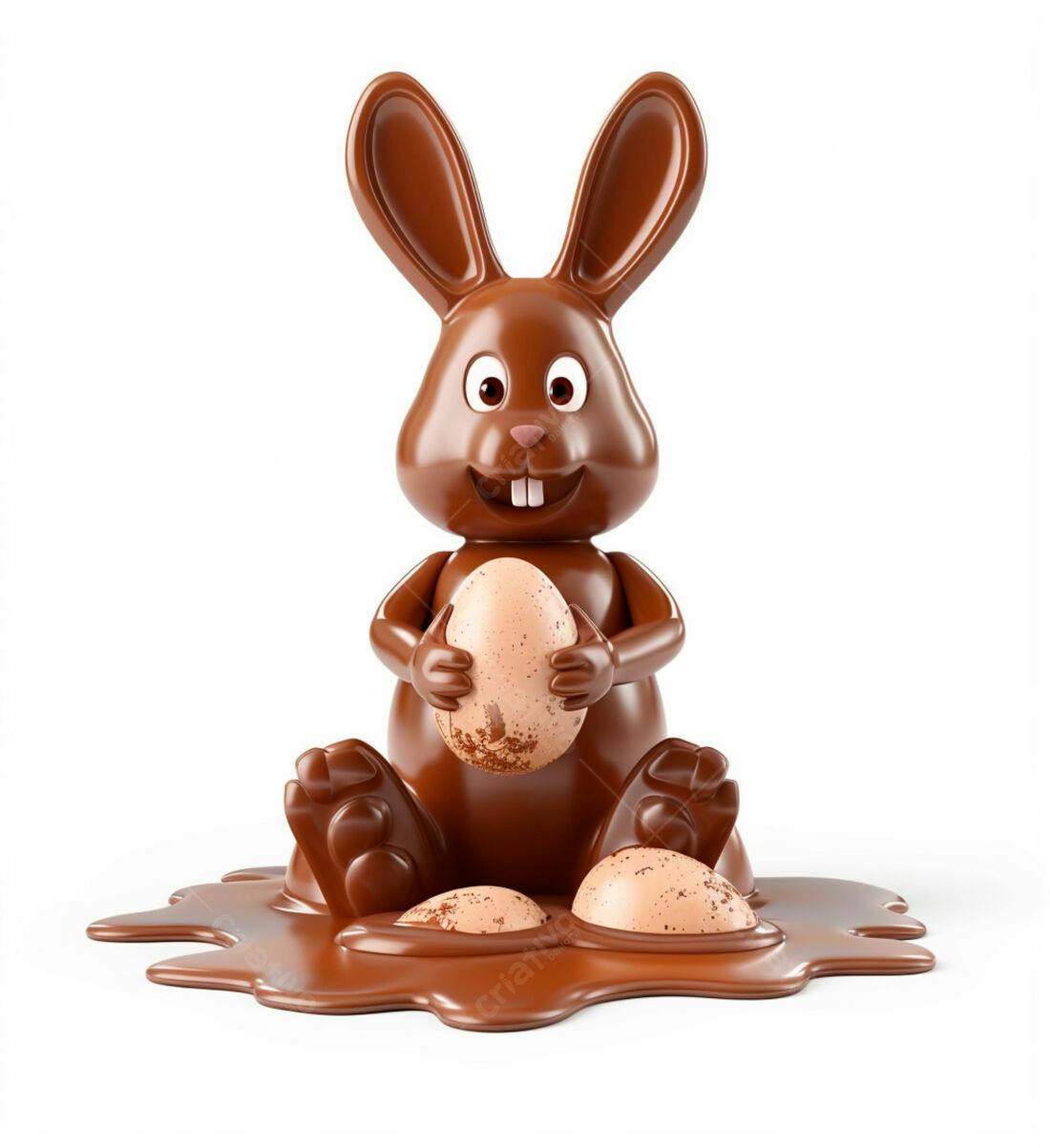 Coelho de chocolate com ovos de Páscoa