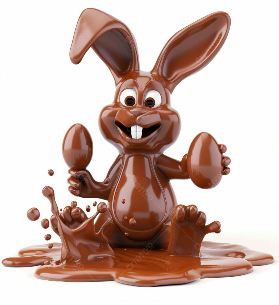 Coelho de Chocolate segurando Ovos de Páscoa