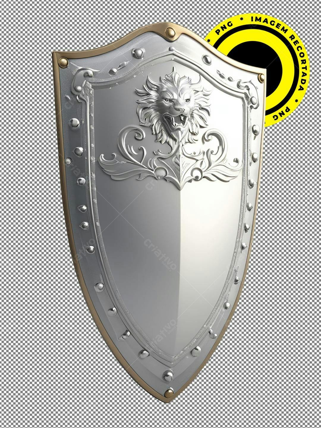 Escudo medieval com leão PNG com fundo transparente