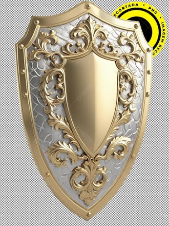 Escudo, shield, imagem 3d, recortada, png, prata, dourado