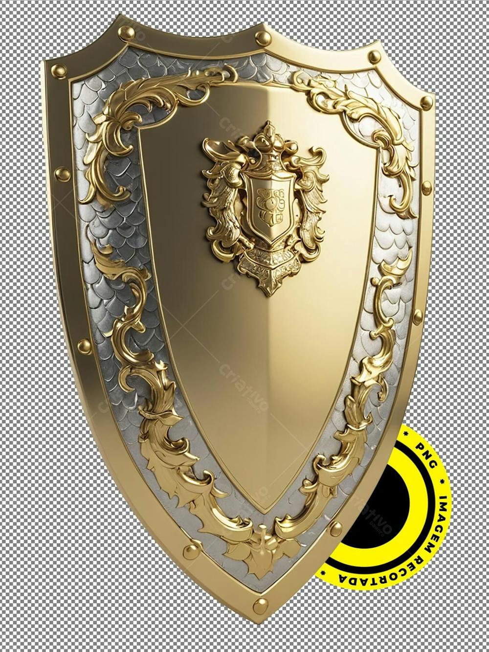 Escudo, Shield, Imagem 3D, Recortada, Png, Prata, Dourado