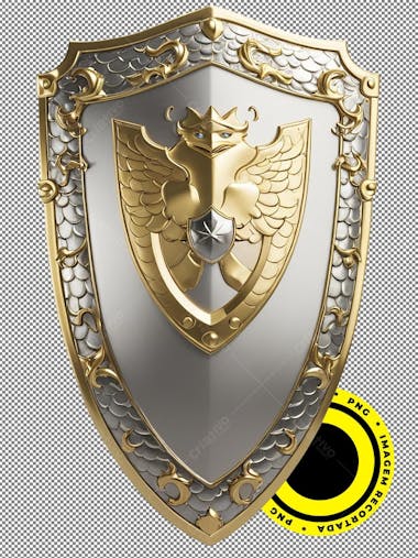 Escudo, shield, imagem 3d, recortada, png, prata, dourado