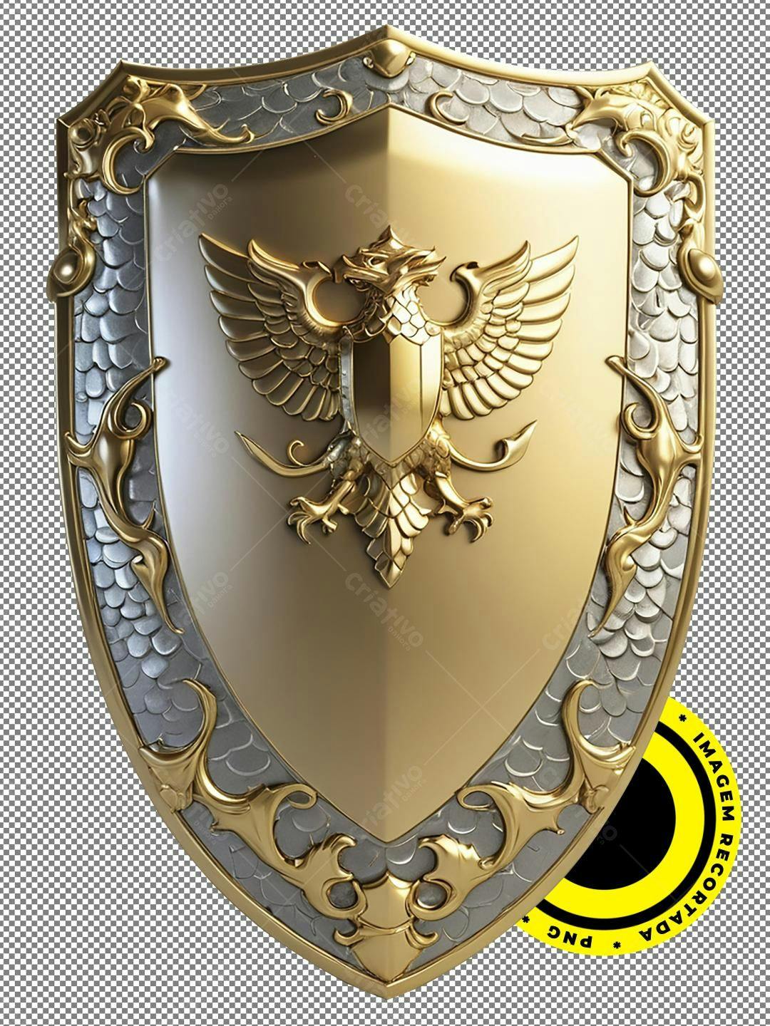 Escudo Heráldico Dourado PNG com fundo transparente