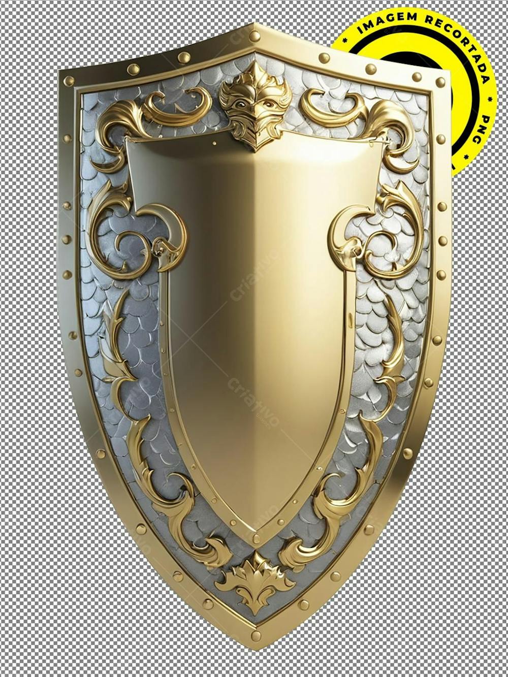 Escudo, Shield, Imagem 3D, Recortada, Png, Prata, Dourado