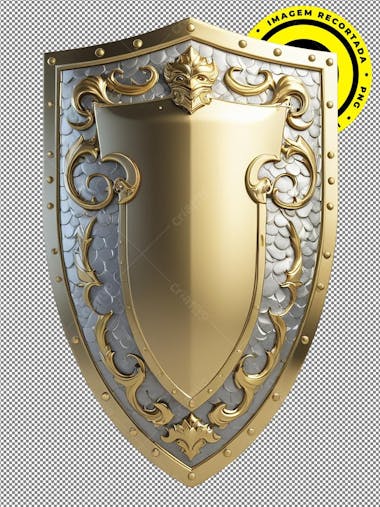 Escudo, shield, imagem 3d, recortada, png, prata, dourado