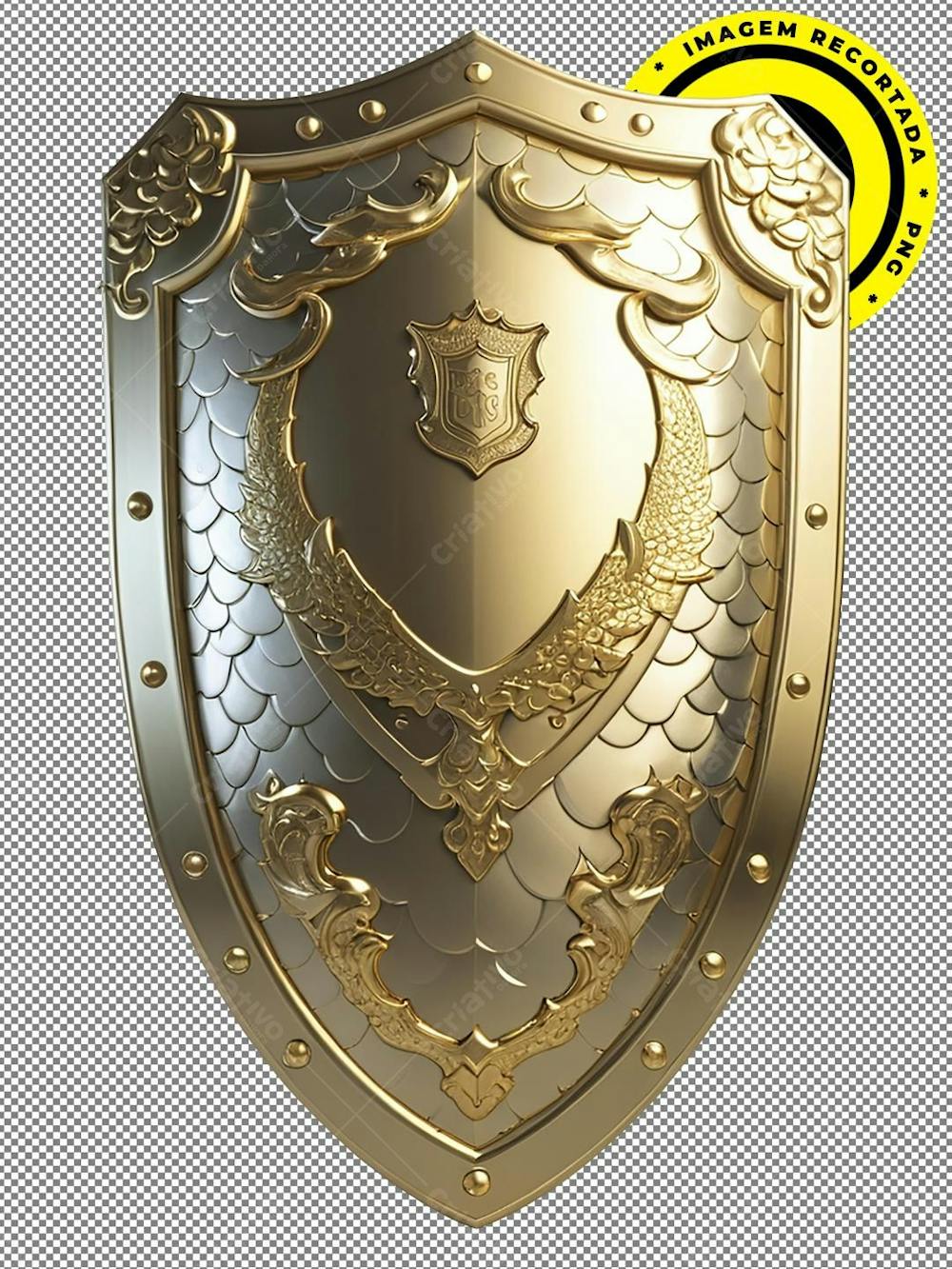 Escudo, Shield, Imagem 3D, Recortada, Png, Dourado