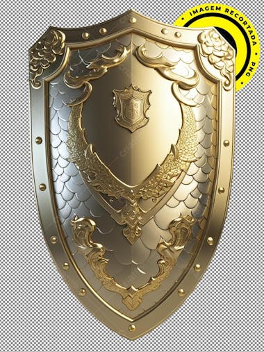 Escudo, shield, imagem 3d, recortada, png, dourado