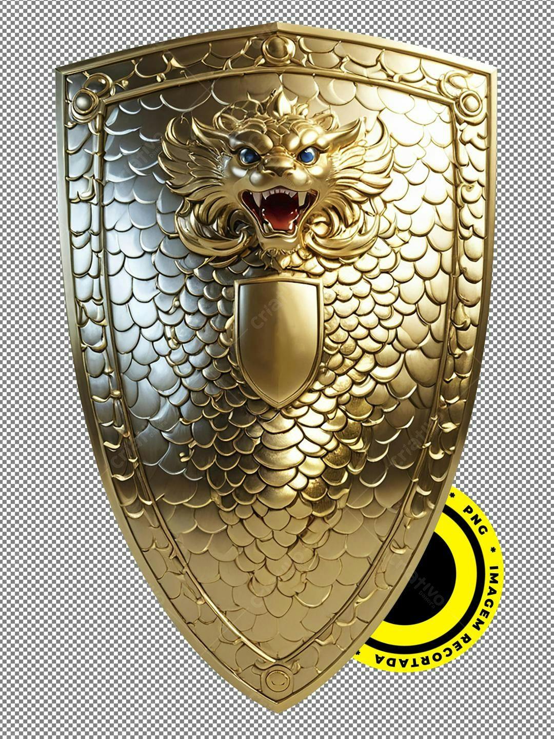 Escudo dourado com leão PNG com fundo transparente