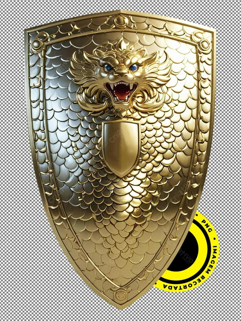 Escudo, Shield, Imagem 3D, Recortada, Png, Dourado