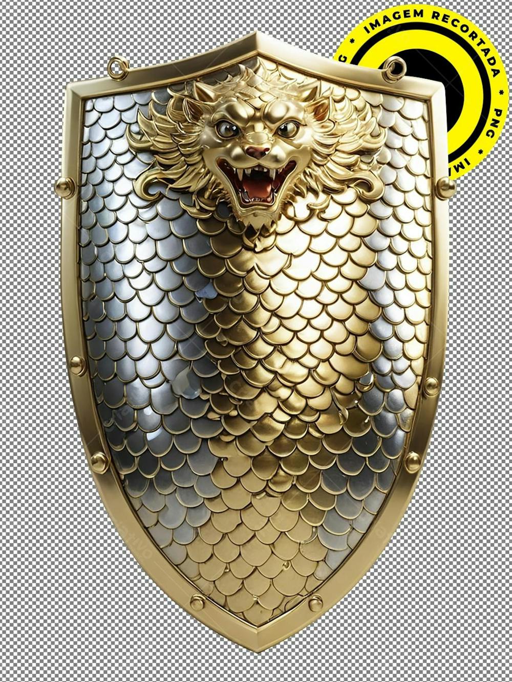 Escudo, Shield, Imagem 3D, Recortada, Png, Prata, Dourado