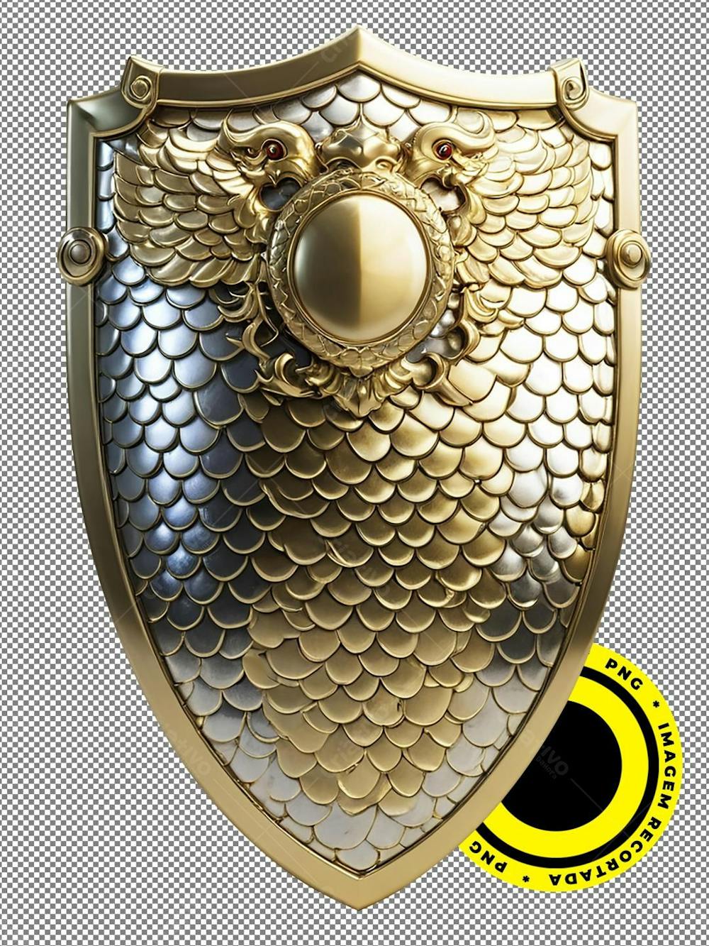 Escudo, Shield, Imagem 3D, Recortada, Png, Prata, Dourado