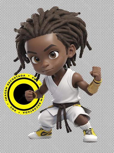 Imagem 3d, lutador, judô, personagem negro, dreadlock