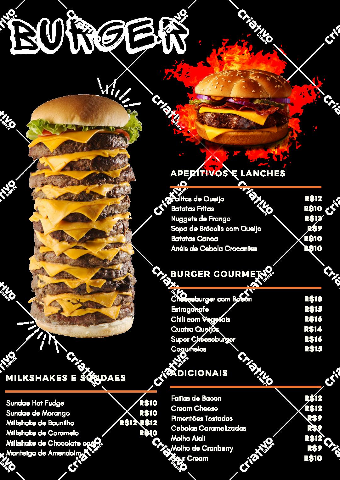 Cardápio hamburguer PNG com fundo transparente