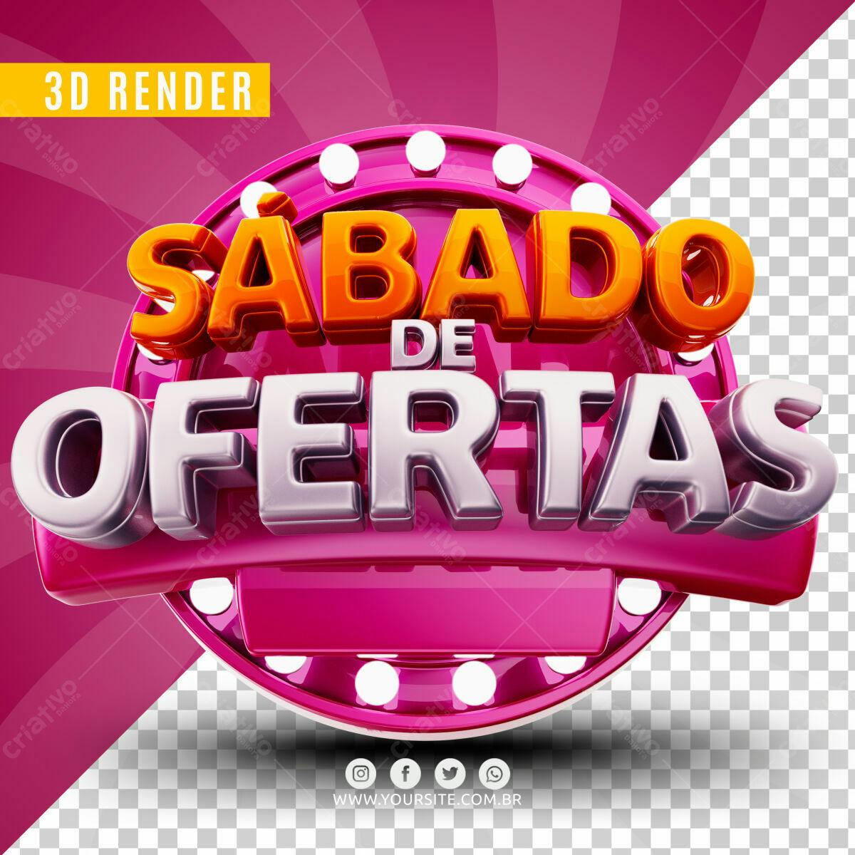Selo 3D promocional rosa e laranja metálico