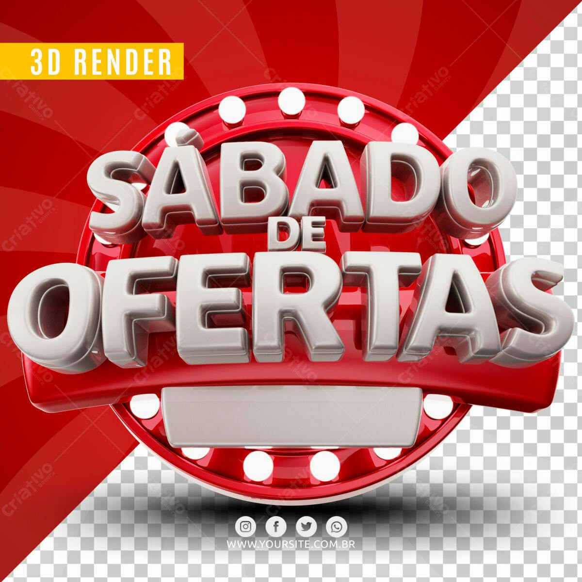 Selo 3D promocional vermelho e prata sábado de ofertas