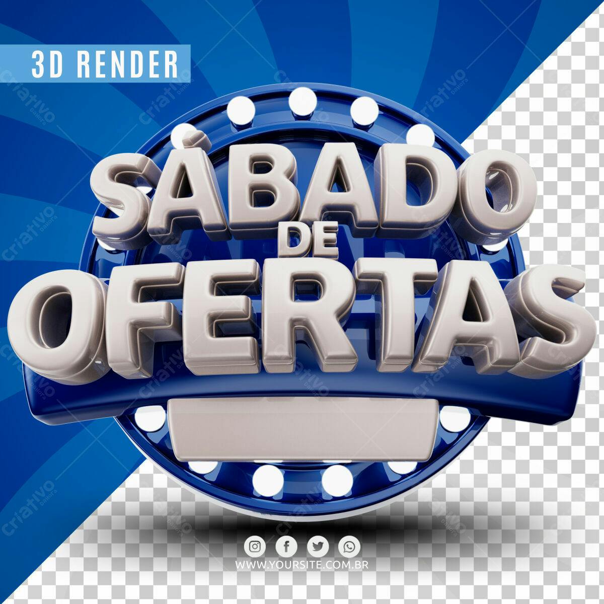 Selo 3D promocional sábado de ofertas azul e prata