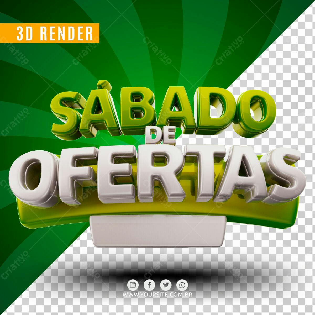 Selo 3D promocional verde e branco em 3D