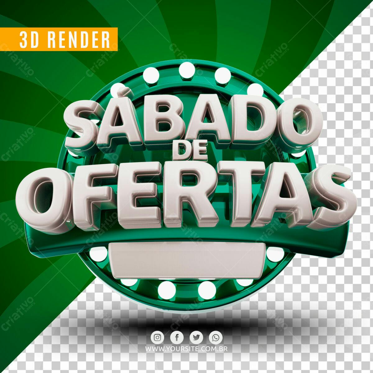 Selo 3D promocional verde e bege