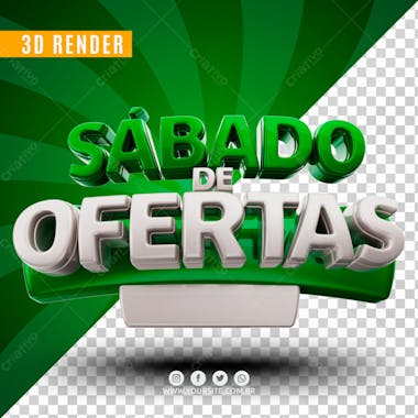 Sabado de ofertas verde e branco selo 3d para composicao psd