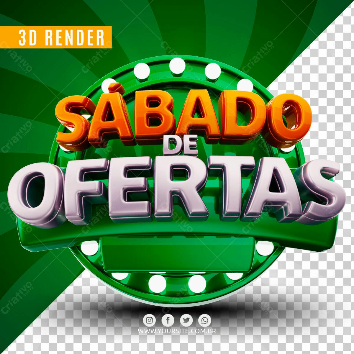 Selo 3D promocional sábado de ofertas verde e laranja