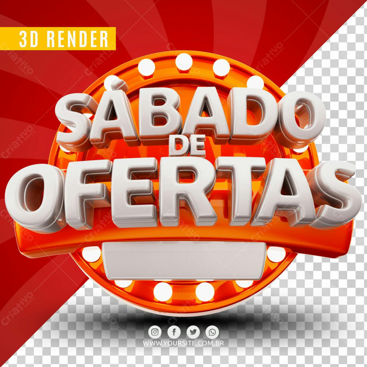Selo 3D promocional laranja e prata