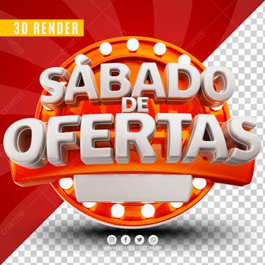 Selo 3d sabado de ofertas branco para composicao psd