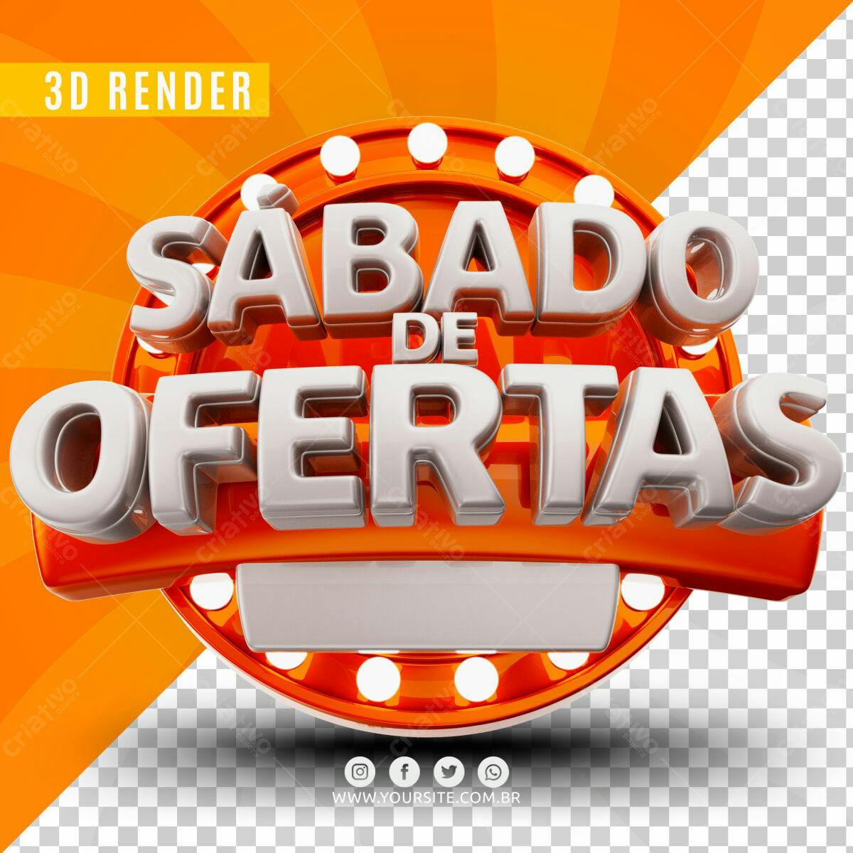 Selo 3D promocional laranja e cinza metálico