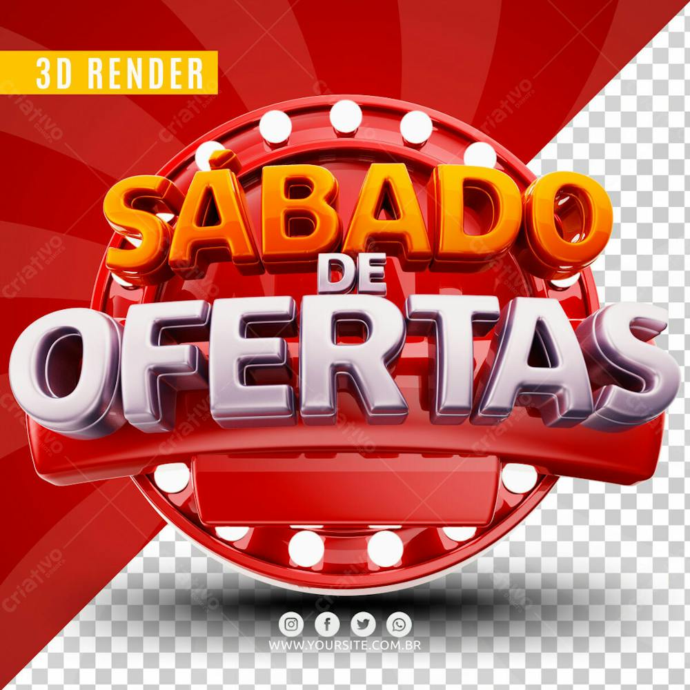 Selo 3D Sabado De Ofertas Dourado E Branco Para Composicao Psd