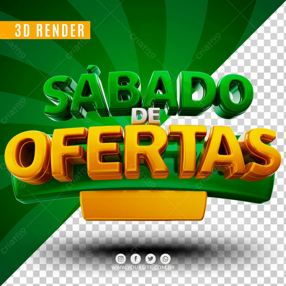 Selo 3D promocional verde e dourado brilhante