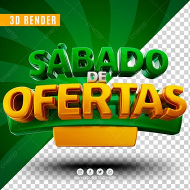 Sabado de ofertas verde e amarelo selo 3d para composicao psd