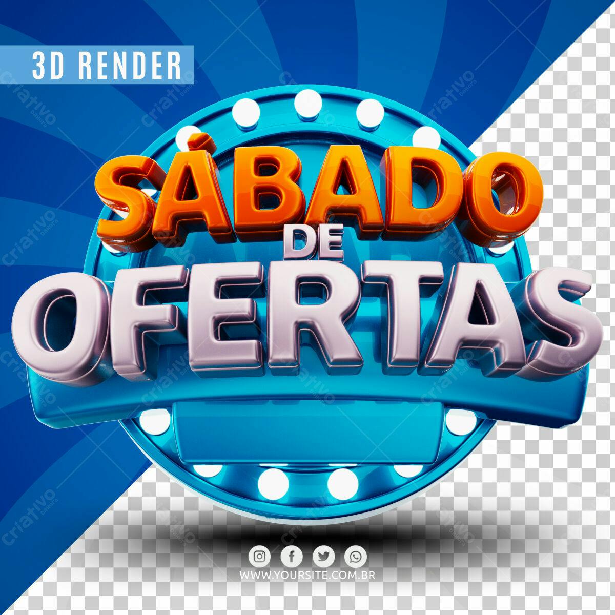 Selo 3D promocional azul e laranja brilhante