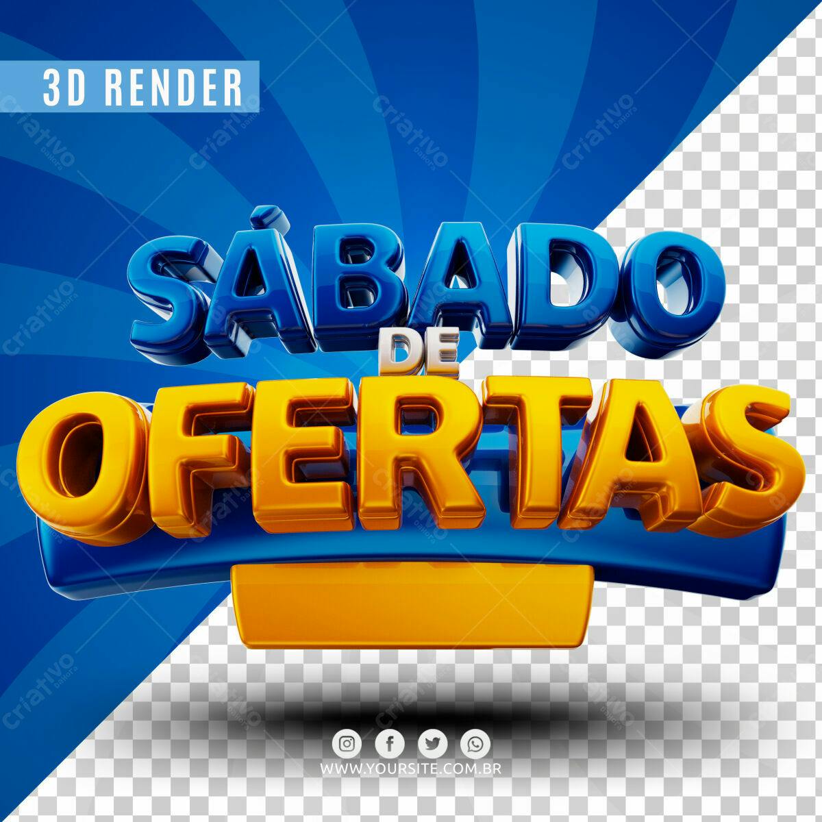 Selo 3D promocional azul e dourado brilhante