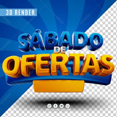 Sabado de ofertas azul e amarelo selo 3d para composicao psd