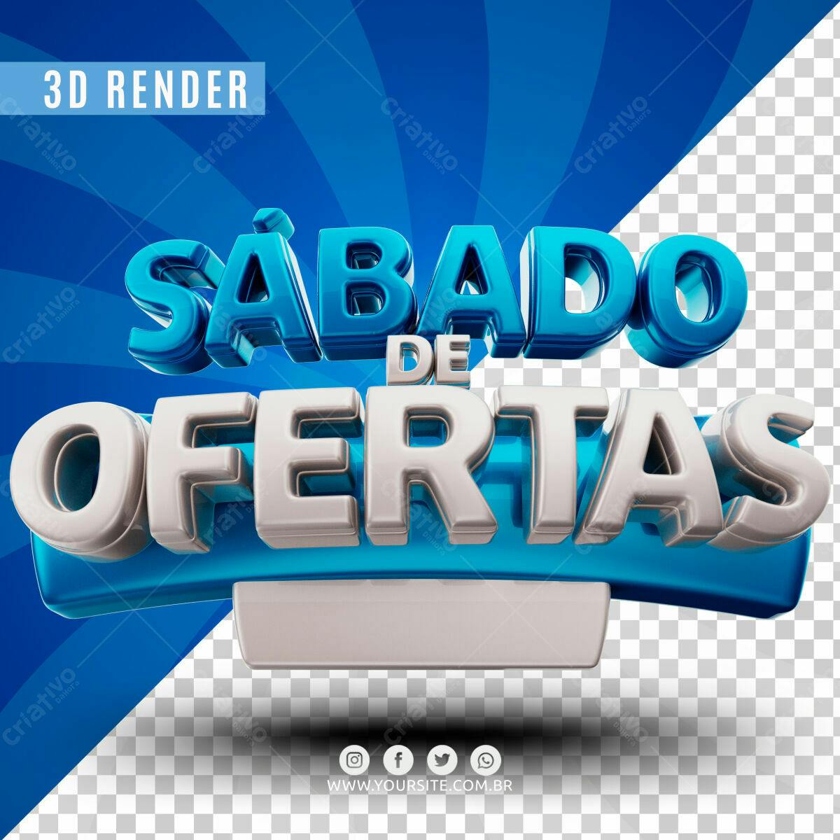 Selo 3D promocional azul e branco sábado de ofertas