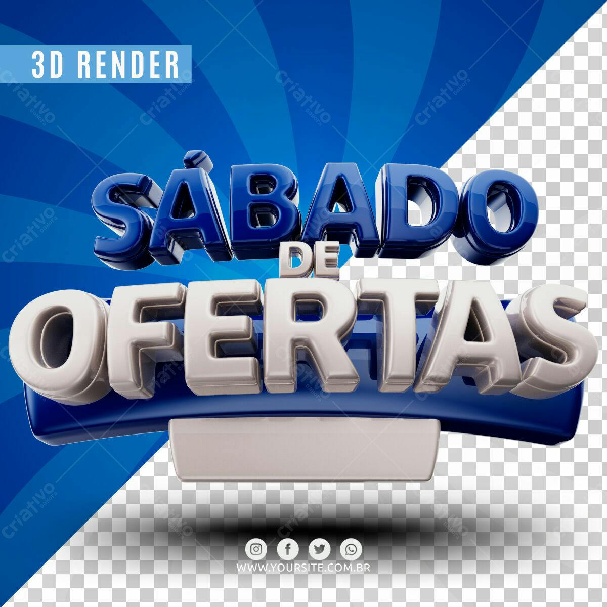 Selo 3D promocional azul e cinza brilhante