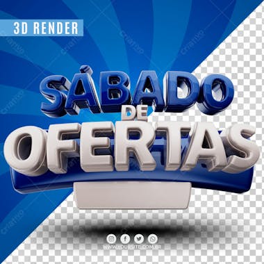 Sabado de ofertas branco e azul selo 3d para composicao psd