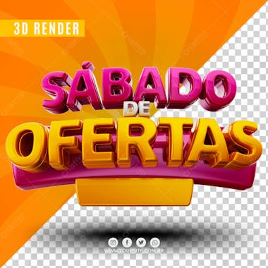 Sabado de ofertas rosa e amarelo selo 3d para composicao psd