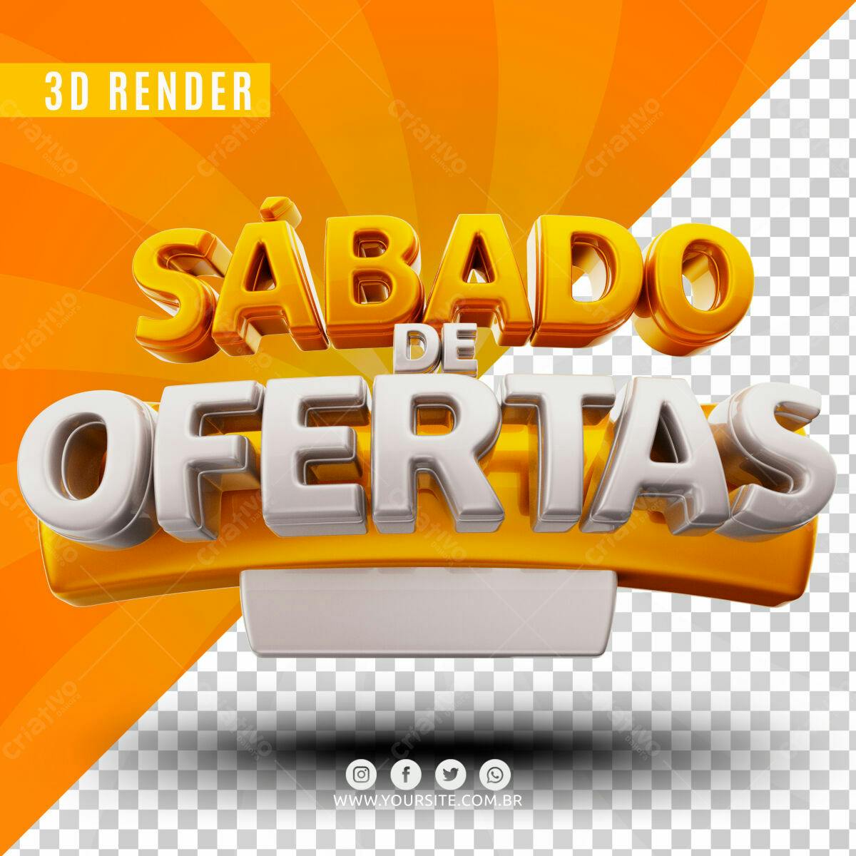 Selo 3D promocional sábado de ofertas dourado e prata