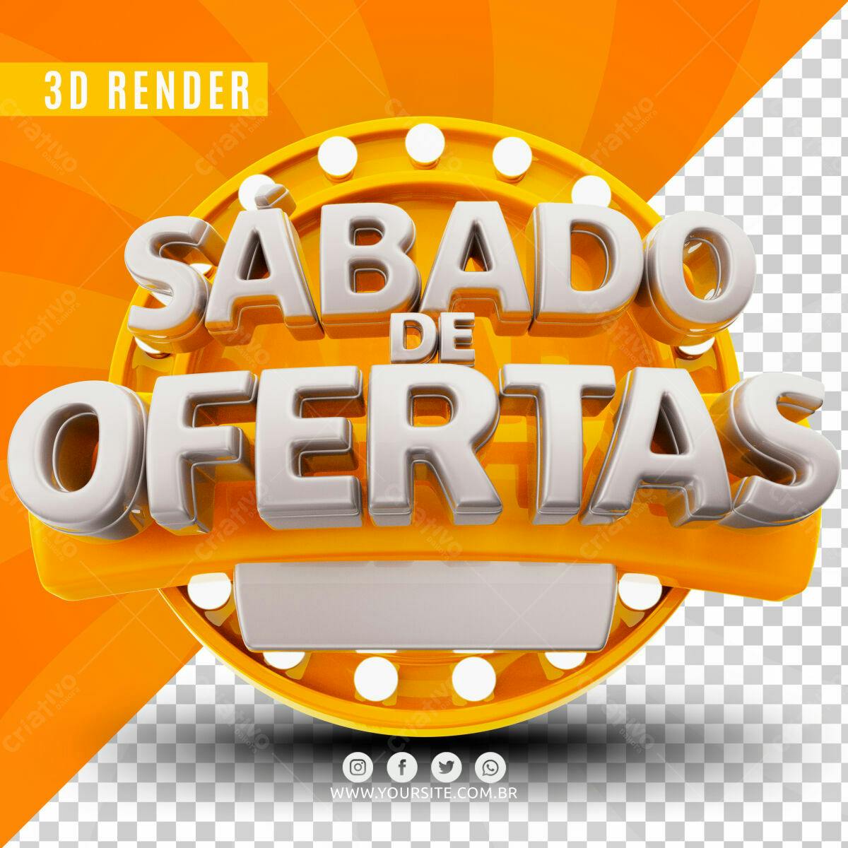 Selo 3D promocional amarelo e cinza metálico