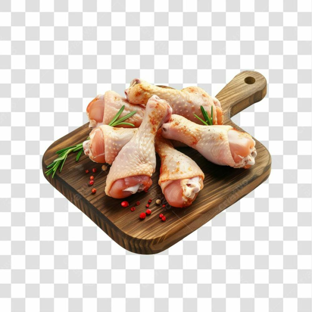 Imagem Açougue Coxas Coxinhas Da Asa Frango Galinha Ave Com Tábua De Madeira E Fundo Transparente (17)