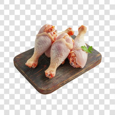 Imagem Açougue Coxas Coxinhas Da Asa Frango Galinha Ave Com Tábua De Madeira E Fundo Transparente (18)
