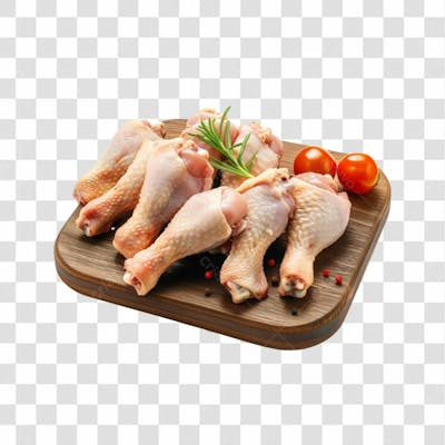 Imagem Açougue Coxas Coxinhas Da Asa Frango Galinha Ave Com Tábua De Madeira E Fundo Transparente (20)