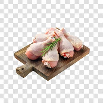 Imagem açougue coxas coxinhas da asa frango galinha ave com tábua de madeira e fundo transparente