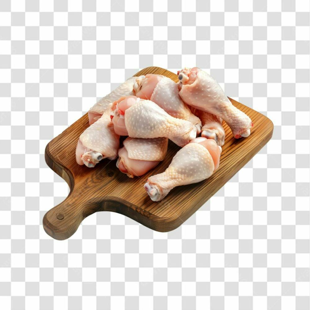 Imagem Açougue Coxas Coxinhas Da Asa Frango Galinha Ave Com Tábua De Madeira E Fundo Transparente (23)
