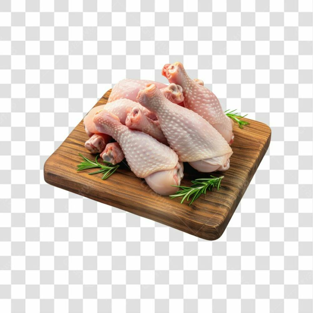Imagem Açougue Coxas Coxinhas Da Asa Frango Galinha Ave Com Tábua De Madeira E Fundo Transparente (5)