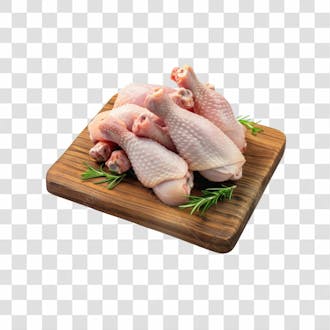 Imagem açougue coxas coxinhas da asa frango galinha ave com tábua de madeira e fundo transparente