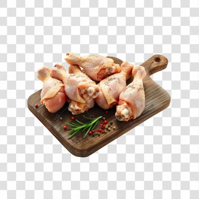 Imagem Açougue Coxas Coxinhas Da Asa Frango Galinha Ave Com Tábua De Madeira E Fundo Transparente (4)