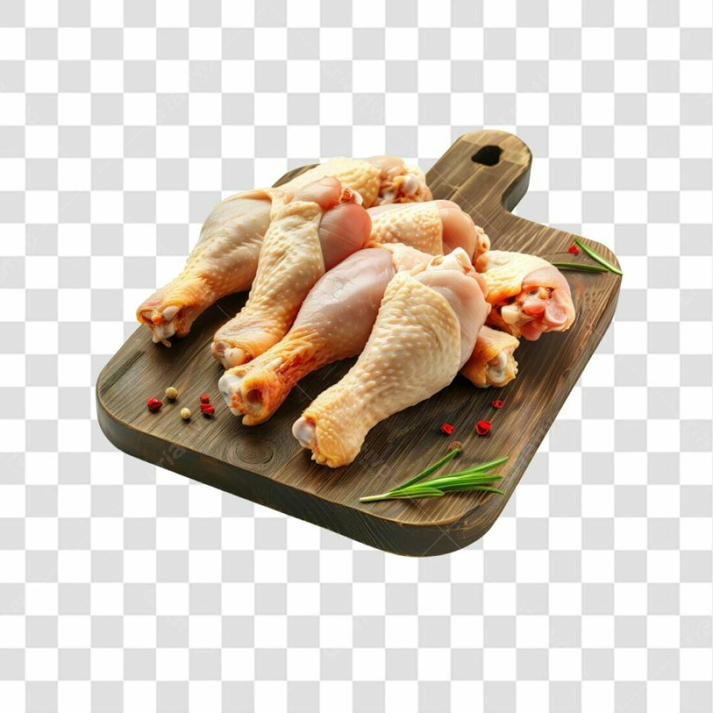 Imagem Açougue Coxas Coxinhas Da Asa Frango Galinha Ave Com Tábua De Madeira E Fundo Transparente (25)